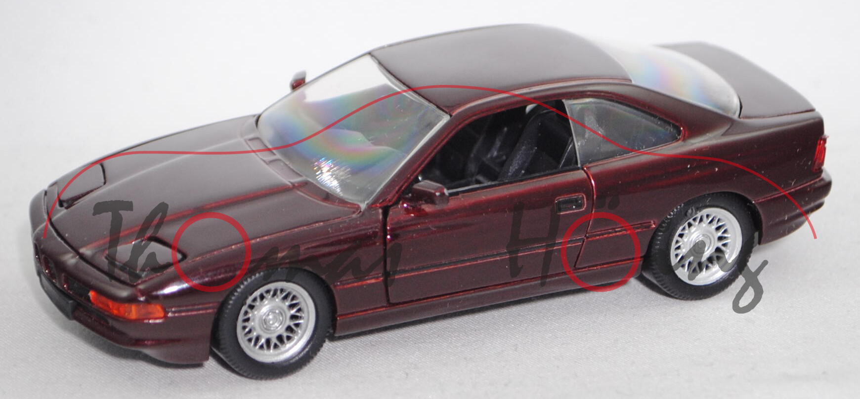 BMW 850i (Baureihe E31, Modell 1989-1992), schwarzrot, Schabak, 1:43, mb (Vitrinenmodell)