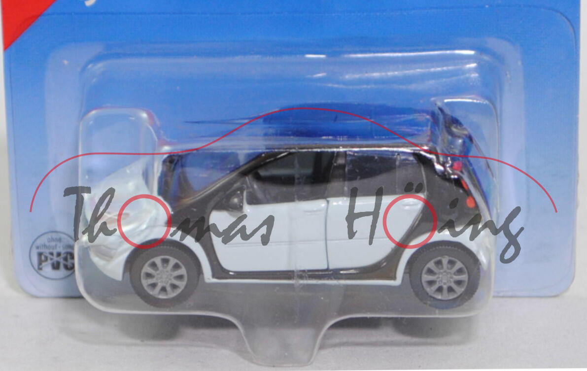 00404 smart forfour 1.5 passion (W 454, Modell 2004-2006), blass-lichtblau/schwarz, SIKU SUPER, 1:55, P28b (Schachtel nicht original zu dem Modell)