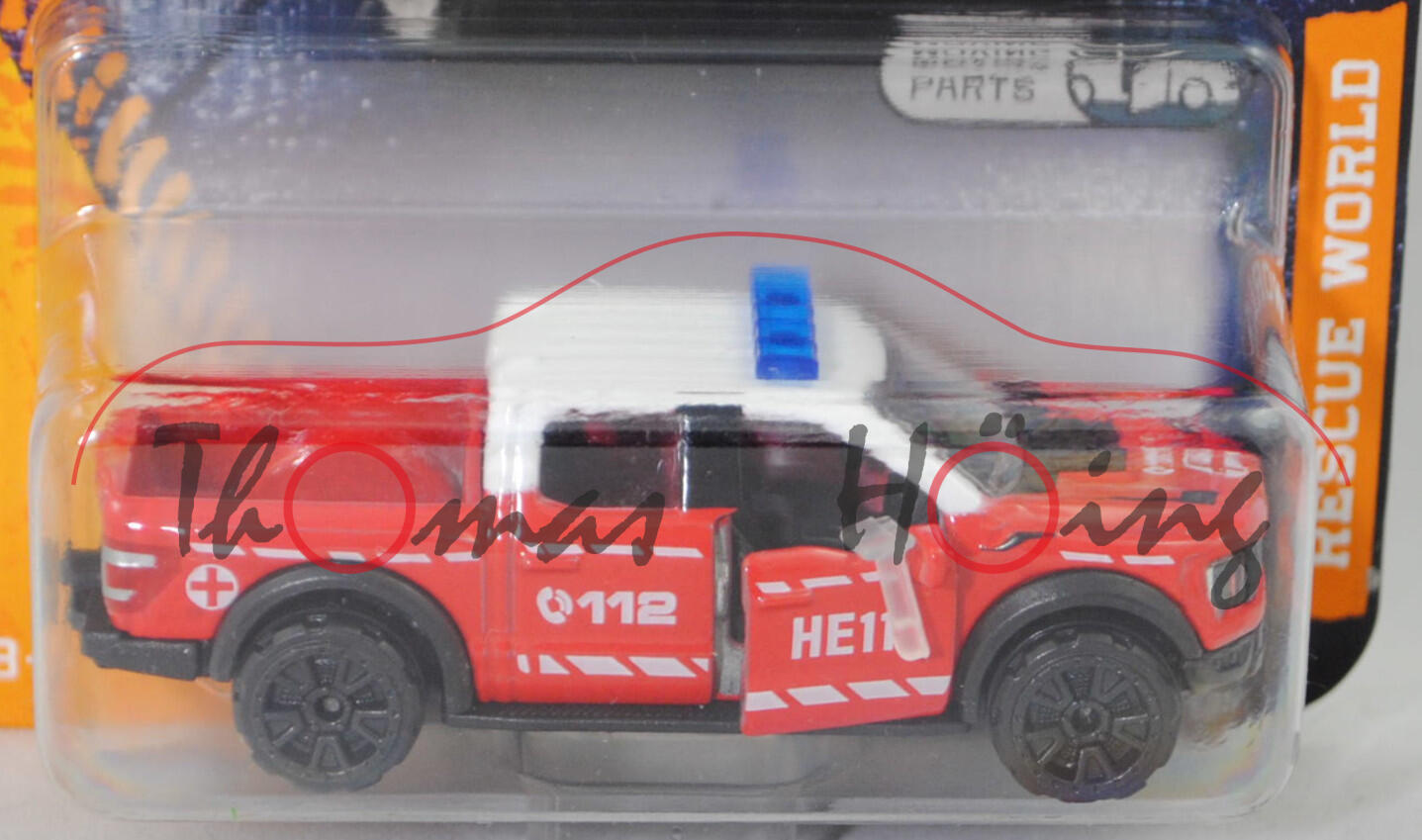 Ford F-150 RAPTOR SuperCrew (Typ P702, Modell 2021-) (Nr. 201H), reinweiß/hell-verkehrsrot, C 112 HE11, majorette, 1:74, Blister