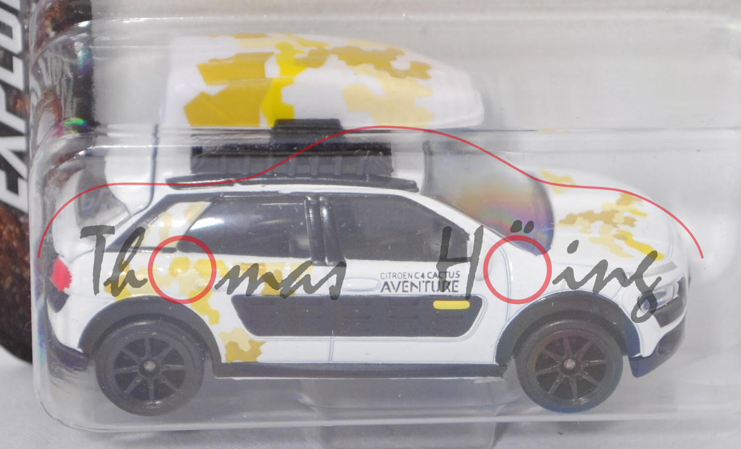 Citroen C4 Cactus (Mod. 14-) (Nr. 245C) mit Dachgepäckträger + Dachbox, weiß/black, majorette, 1:56