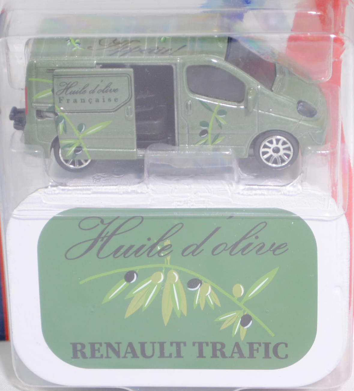 Renault Trafic II Kastenwagen (Mod. 06-14), d.-resedagrünmet., Huile d'olive/Francaise, majorette, 1:64, Blister