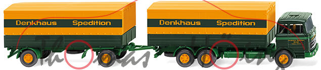 Mercedes-Benz LP 2223 Pritschenhängerzug, grün, Denkhaus Spedition, Wiking, 1:87, mb