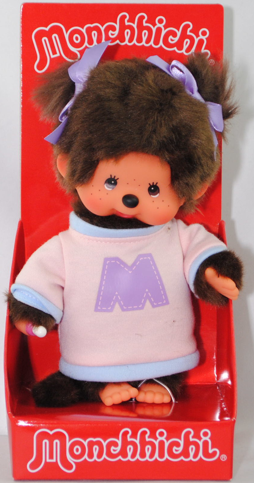 Monchhichi Pink Bi-Color M Sweater Girl (Monchhichi Mädchen im zweifarbigem Pullover), 20 cm groß, Sekiguchi (Limited Edition) (EAN 4905610203956)