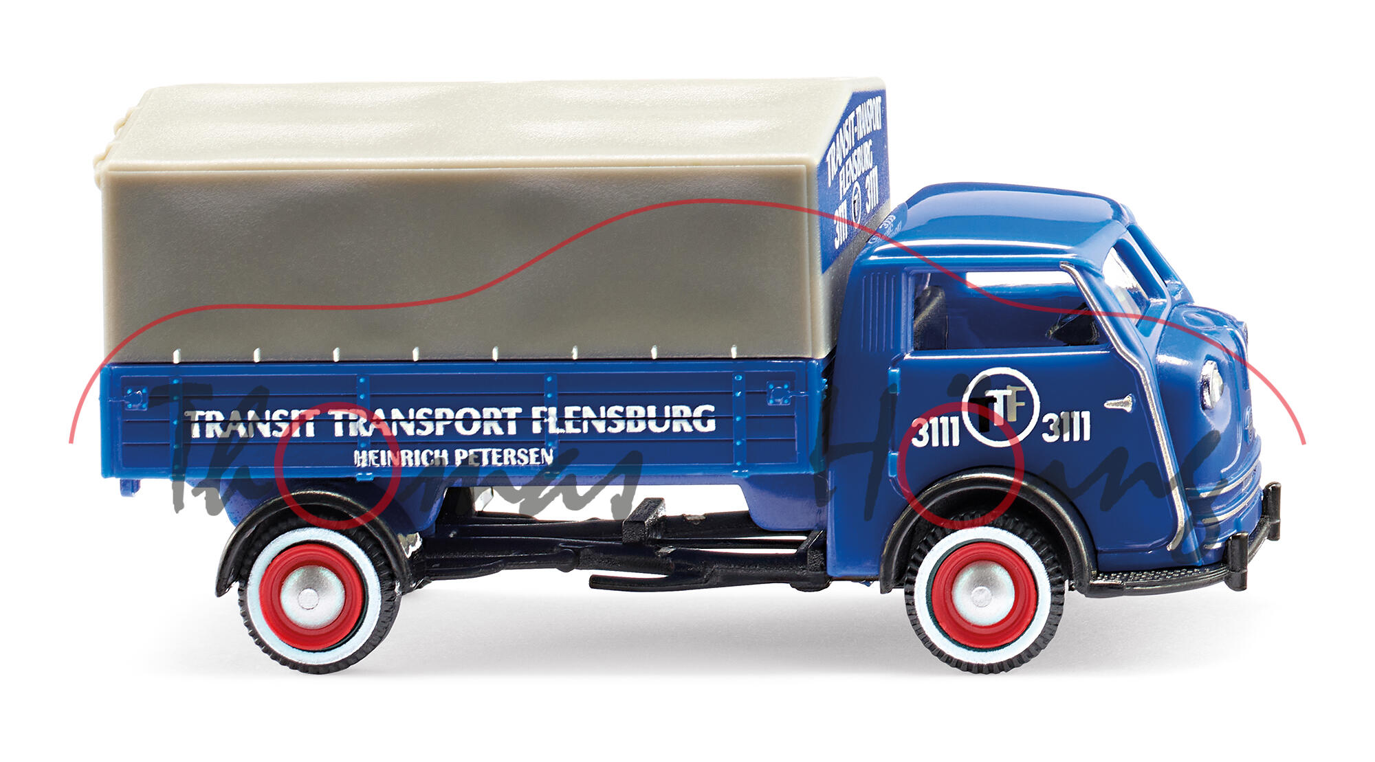 Tempo Matador Hochpritsche (Mod. 49-52), blau, TRANSIT TRANSPORT FLENSBURG, Wiking, 1:87, mb