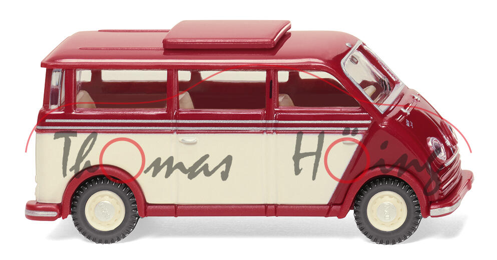 DKW-Schnellaster F 800 Bus (Typ 3, 3=6, Modell 1955-1962), rubinrot / elfenbein, Wiking, 1:87, mb