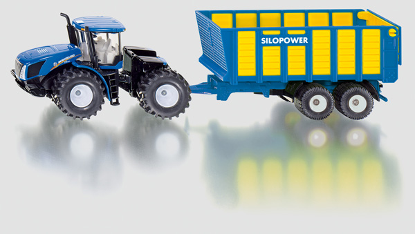 New Holland T9.560 Knicklenker mit Silagewagen, himmelblau/schwarz, SILOPOWER, 1:50, L17mpK