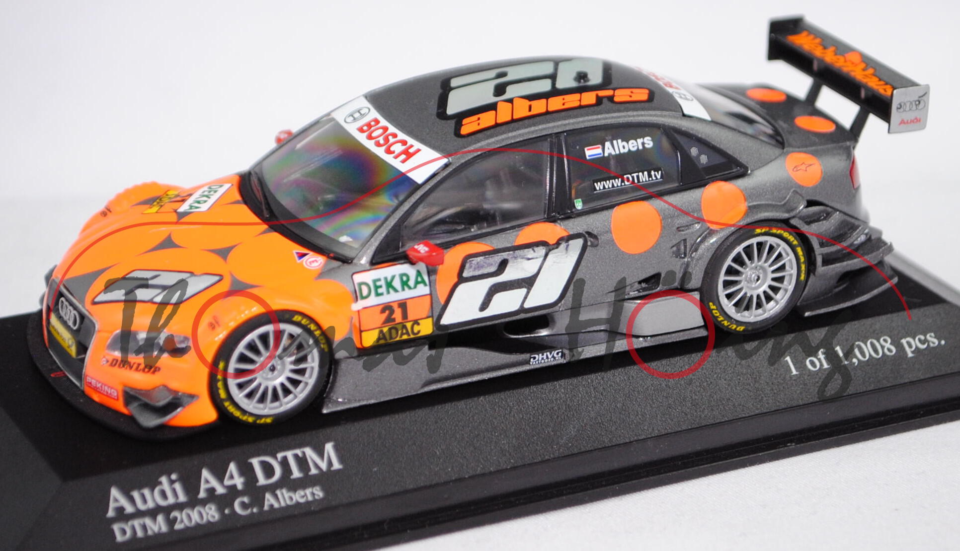 Audi A4 DTM 2006 (B7, Typ 8EC/R12 plus), graumet./orange, DTM 2008, C. Albers, Minichamps, 1:43, mb