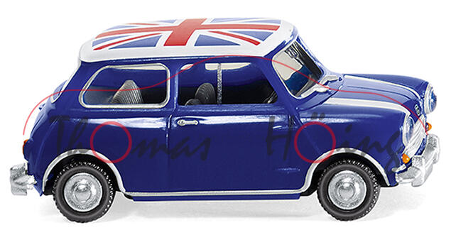 Austin 7 / Se7en (Typ MK I, Rechtslenker, Mod. 1959-1967), blau, mit Druck Union Jack, Wiking, mb