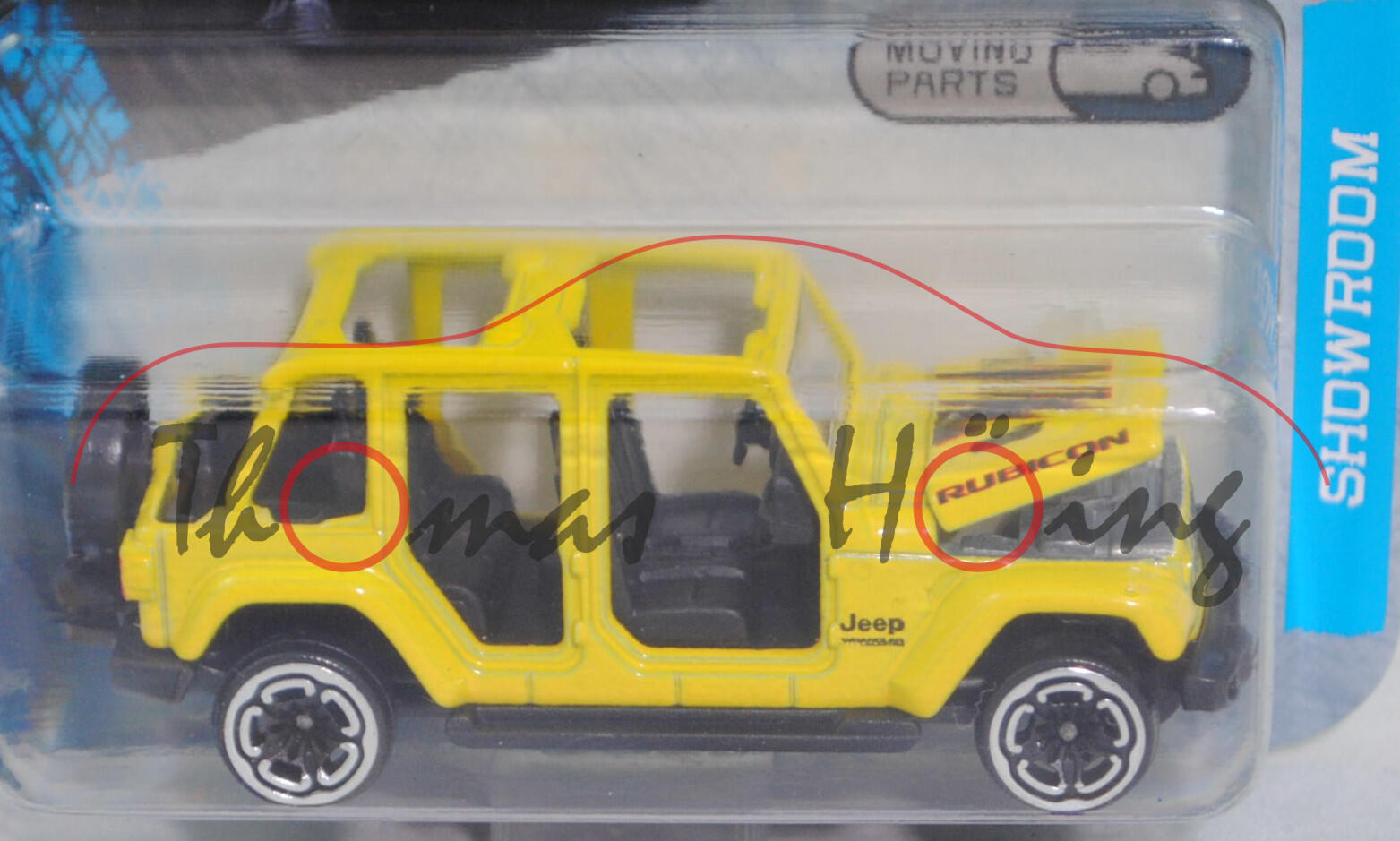 Jeep Wrangler Unlimited 2.0 4xe Plugh-In-Hybrid Rubicon ohne Türen und ohne Hard Top (JL, Modell 2021-2023) (Nr. 224E), gelb, majorette, 1:66, Blister (SHOWROOM PREMIUM CARS)