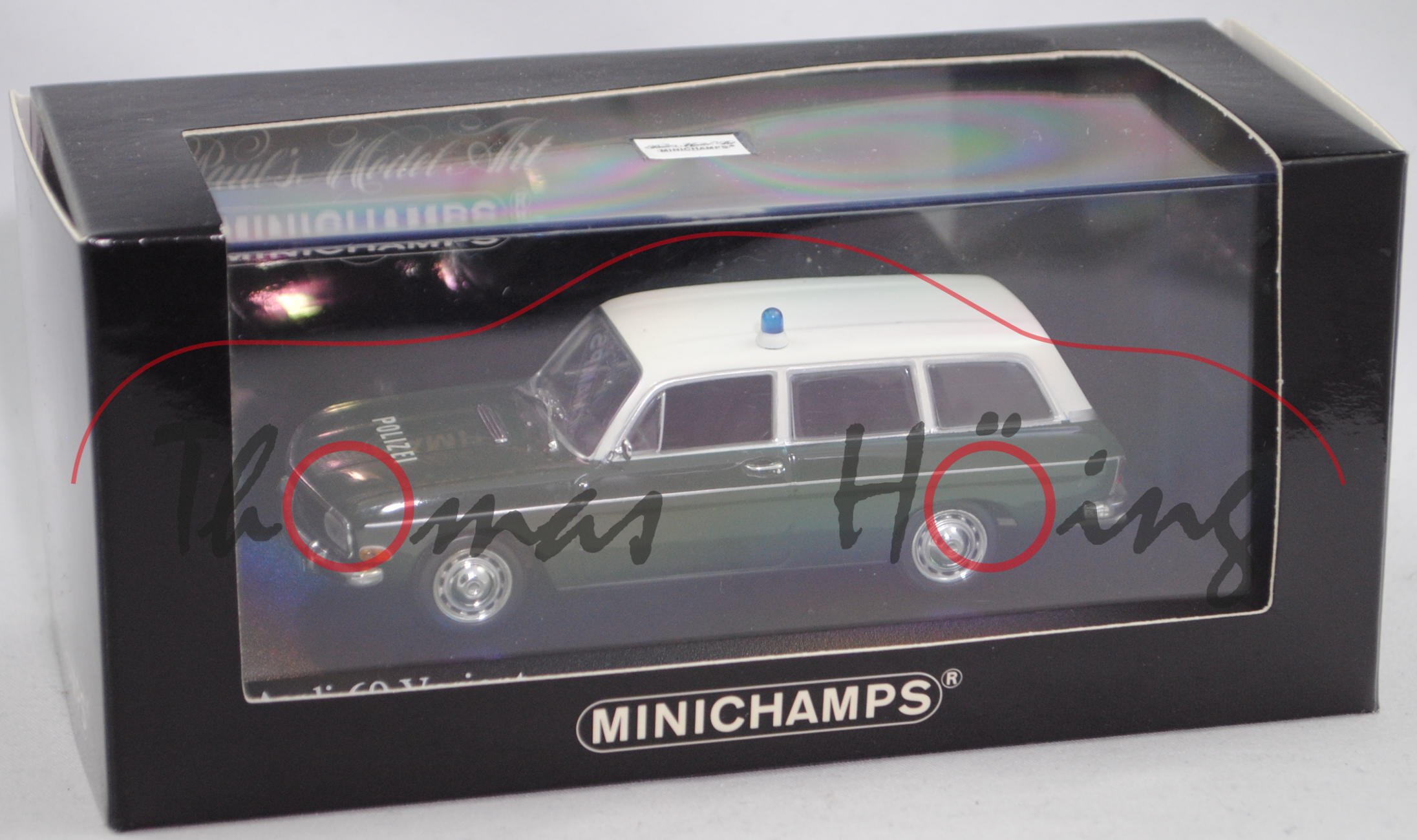 Audi 60 Variant (Typ F103, Modell 1968-1972) Polizei Ingolstadt, weiß/grün, Minichamps, 1:43, PC-Box