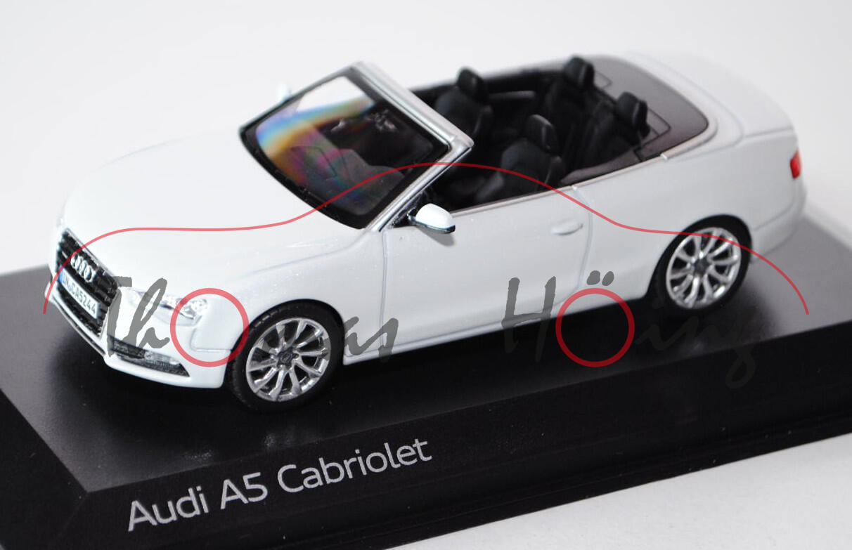 Audi A5 Cabriolet (Typ 8T, AU485, Facelift), Modell 2012, gletscherweiß, Norev, 1:43, Werbeschachtel