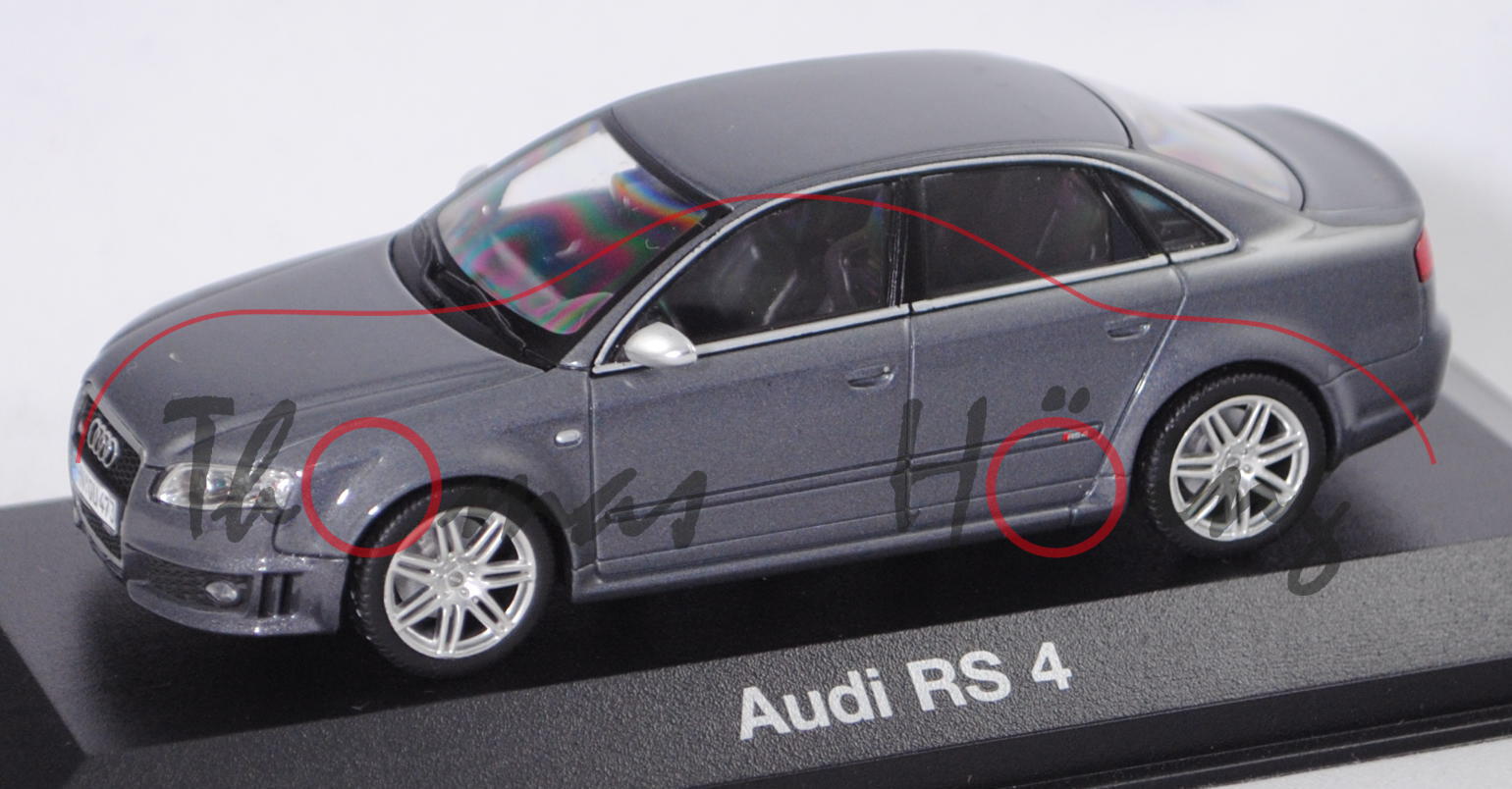 Audi RS4 Limousine (B7, Typ 8E, Mod. 2005-2009), daytonagrau-perleffekt, Minichamps, 1:43, Werbebox