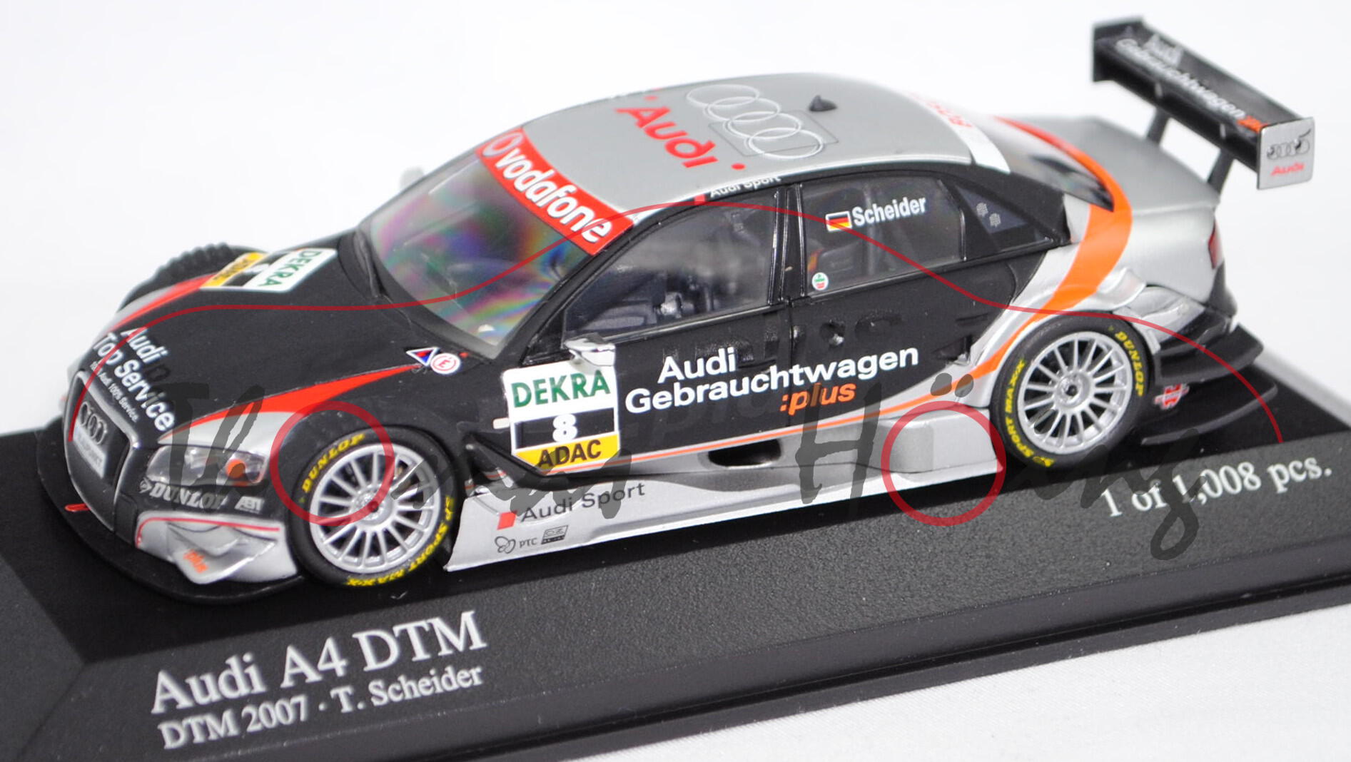 Audi A4 DTM 2007 (B7, Typ 8EC/R13), silber/schwarz, DTM 2007, Timo Scheider, Nr. 8, Minichamps, 1:43