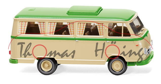 Borgward B 611 (Modell 1957-1961) Campingwagen, elfenbeinbeige, Dach gelbgrün, Wiking, 1:87, mb