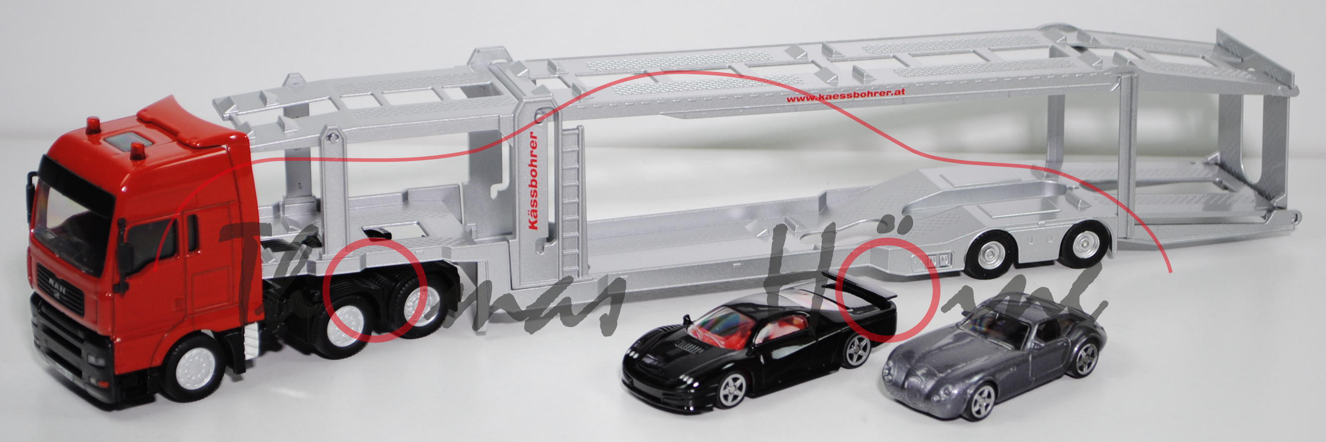 00000 MAN TGA 41.530 XXL (Modell 2004-2007) Autotransporter, feuerrot/silbergraumetallic, Kässbohrer