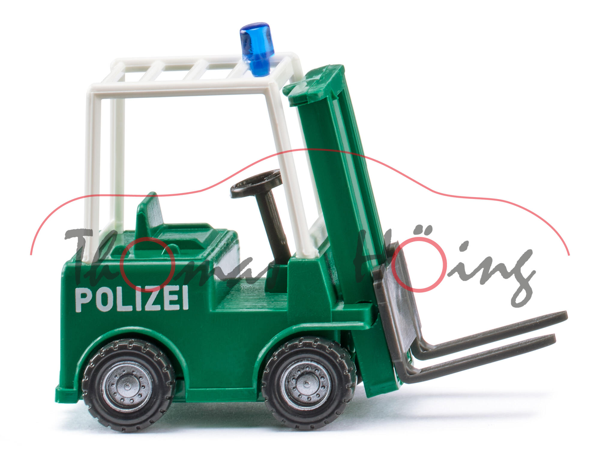 Maschinenfabrik Esslingen Typ DG 2 Gabelstapler (Modell 1960-1972), minzgrün, Hubgabel anthrazitgrau, Schutzbügel weiß, POLIZEI, Wiking, 1:87, mb