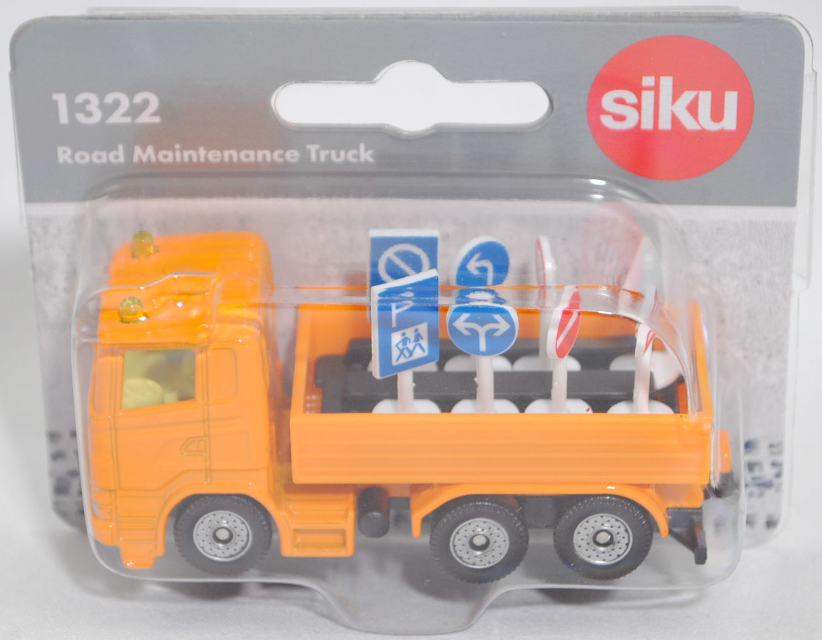 00008 Scania R380 (Typ CR16, Day cab, Modell 2007-2009) LKW mit Verkehrszeichen, melonengelb, Kühlergrills mit Prägung U-Bügels links, SIKU SUPER, 1:89, P29f