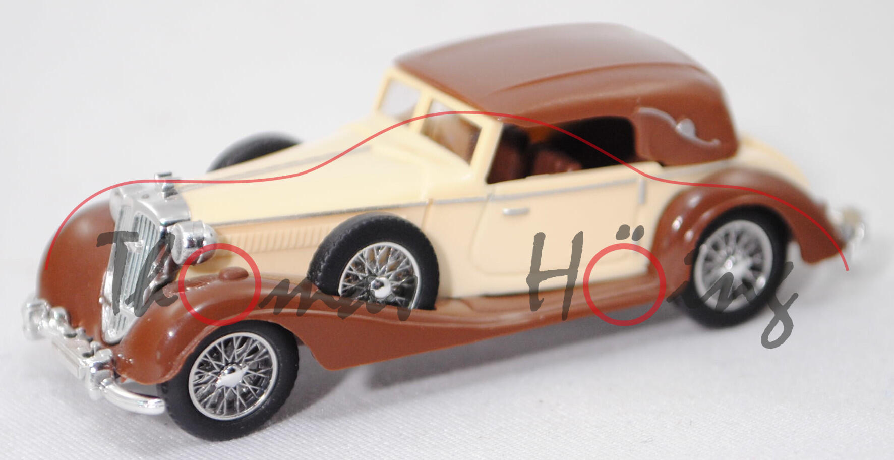 Horch 853 Sport-Cabriolet (Modell 1935-1939), hell-elfenbein/dunkel-rehbraun, Busch, 1:87, PC-Box