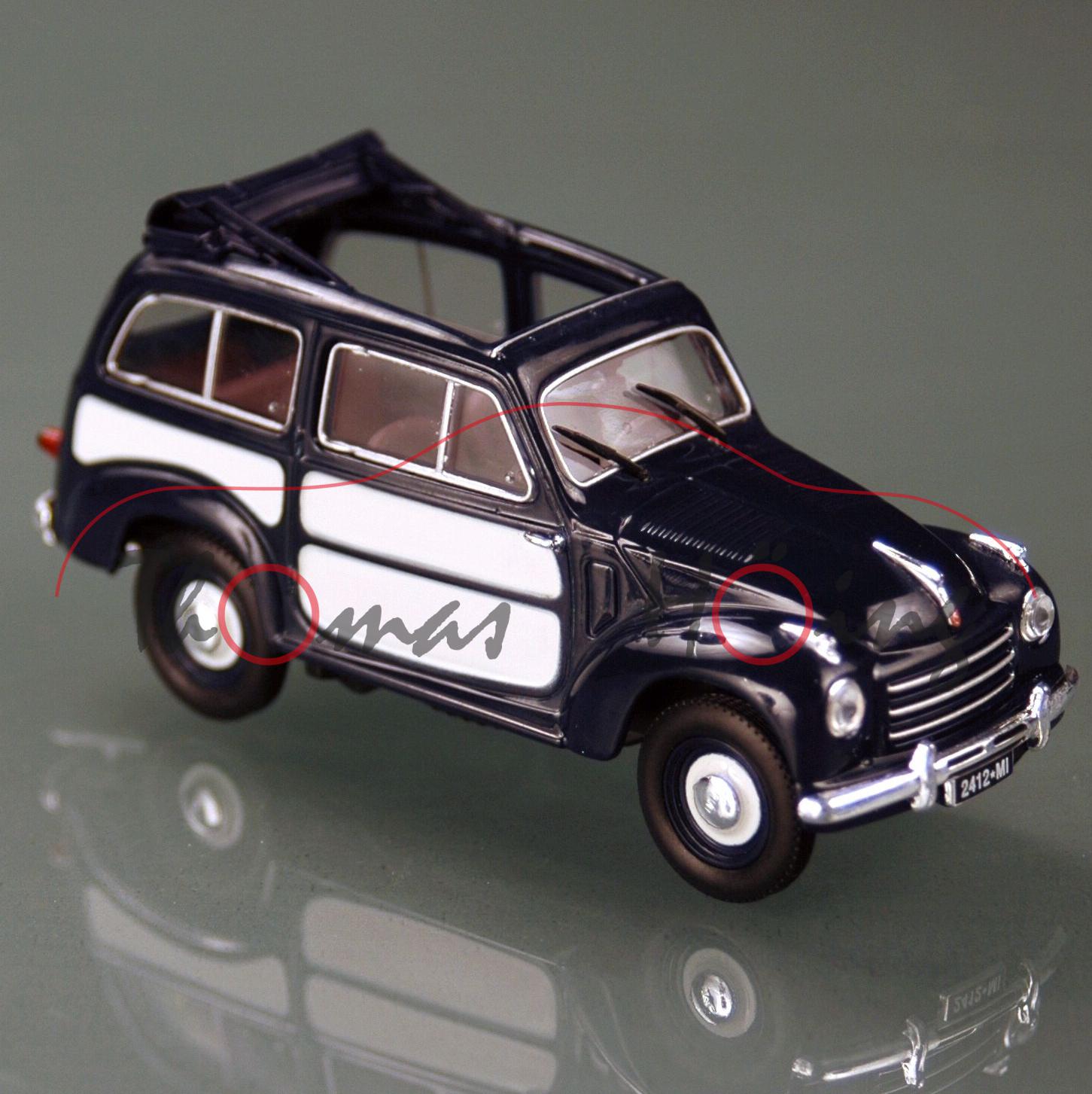 Fiat 500 C Giardiniera Belvedere (Modell 1952-1955), saphirblau/grauweiß, Norev, 1:43, PC-Box