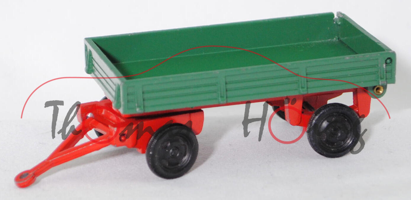 00005 2-Achs-Kippanhänger für LKW und Traktor (Baujahr 1963), Kippbrücke kieferngrün, Heckklappe mit zwei schrägen Streben, Vollniete, LKW1, SIKU, 1:60, m-