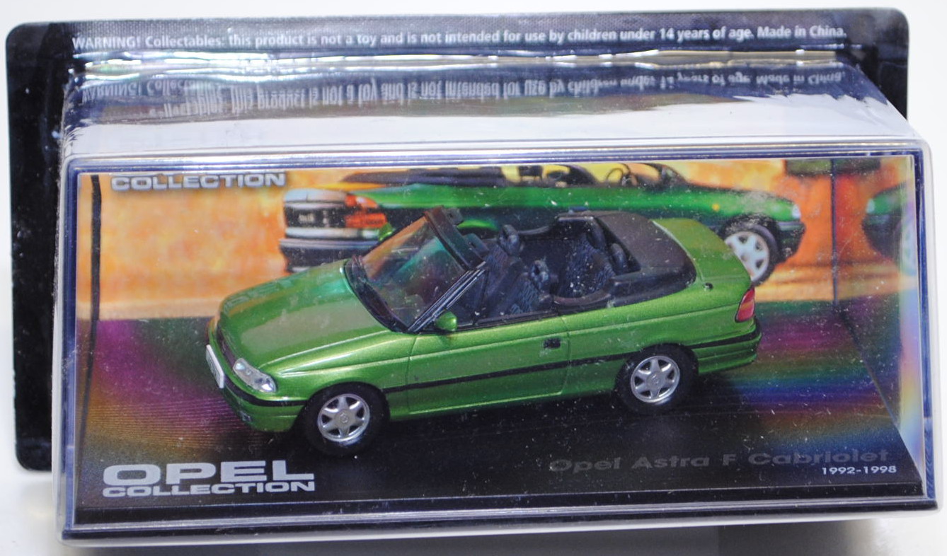 Opel Astra F Cabriolet, Modell 1994-2000, grasgrünmetallic, EAGLEMOSS INTERNATIONAL LTD, 1:43, mb