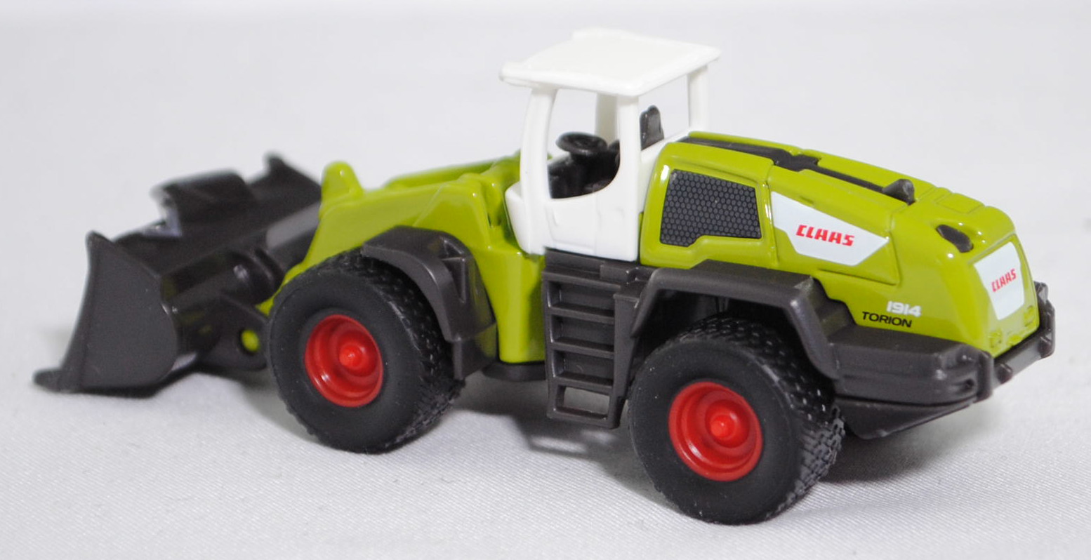 00001 CLAAS Radlader TORION 1914 mit Erdbauschaufel mit Aufreißzähnen (Modell 2017-), reinweiß/claasgrün, seitliche Motorbelüftung Teil der Karosserie, SIKU SUPER, 1:102, P29f