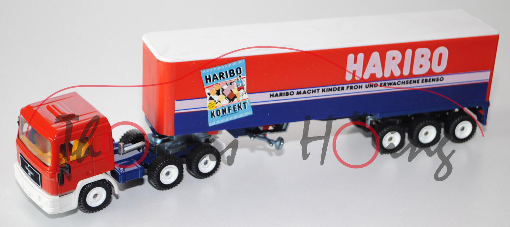 MAN F90 Koffer-Sattelzug, verkehrsrot/cremeweiß/saphirblau, HABIBO / HARIBO MACHT KINDER FROH UND ER