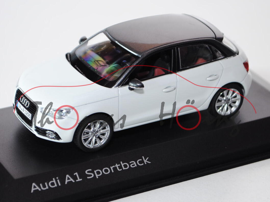 Audi A1 Sportback (Typ 8XA, Modell 2012-2014), gletscherweiß, Kyosho, 1:43, Werbeschachtel