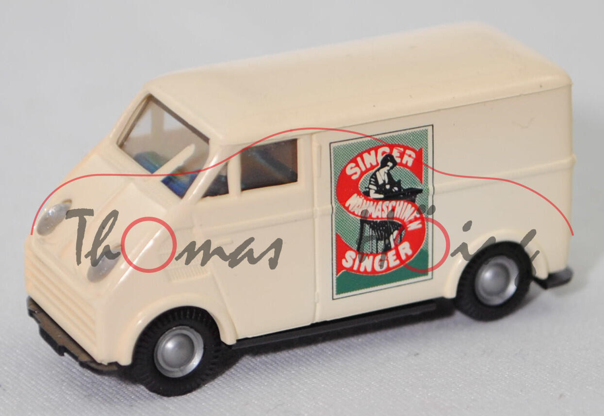 DKW-Schnellaster F 89 L Kastenwagen (Mod. 52-54), SINGER / NÄHMASCHINEN, Praliné, 1:87, PC-Box