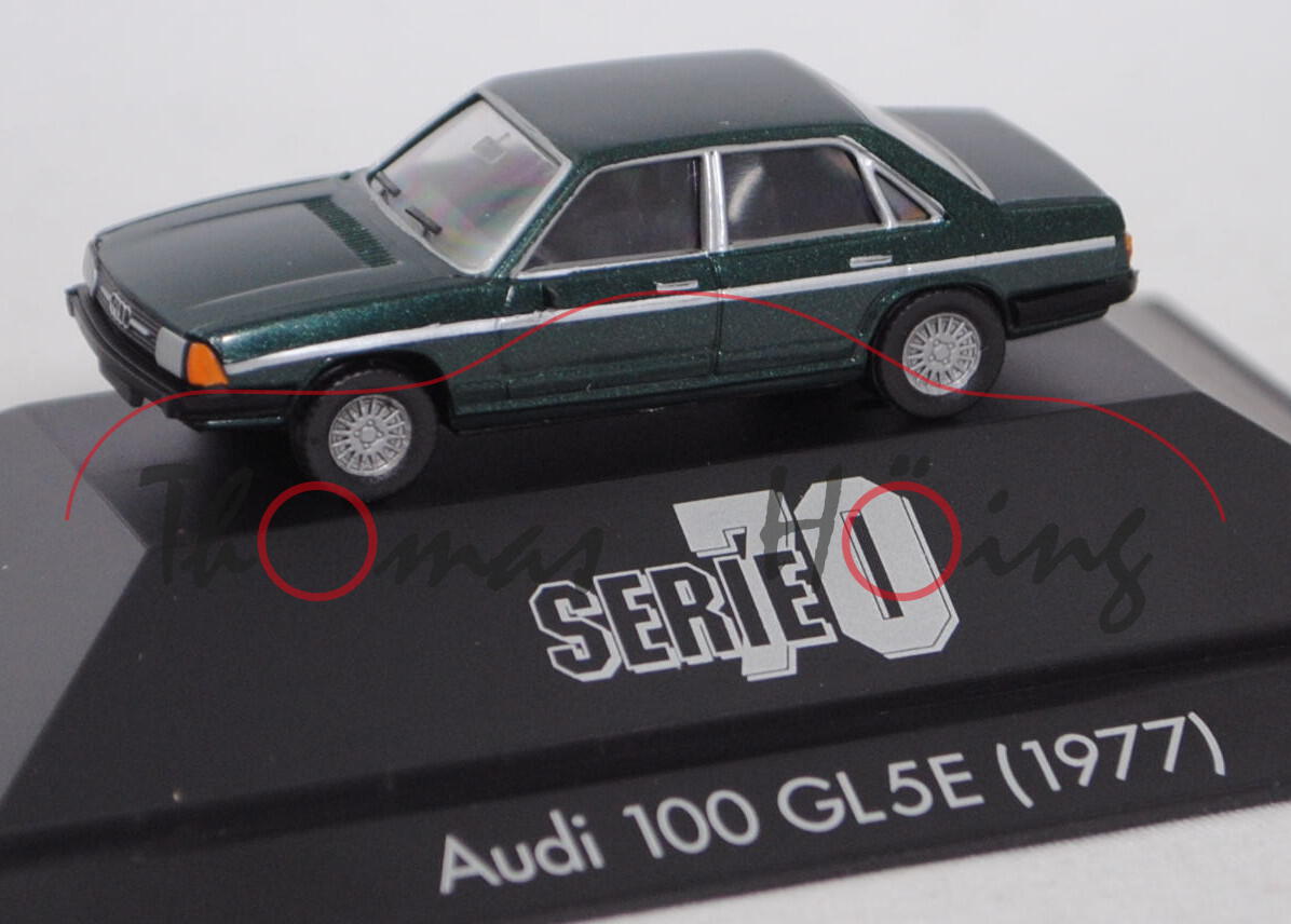 Audi 100 GL 5E (C2, Typ 43, Modell 1977-1979), dunkel-moosgrünmetallic, Herpa, 1:87, PC-Box (m-)