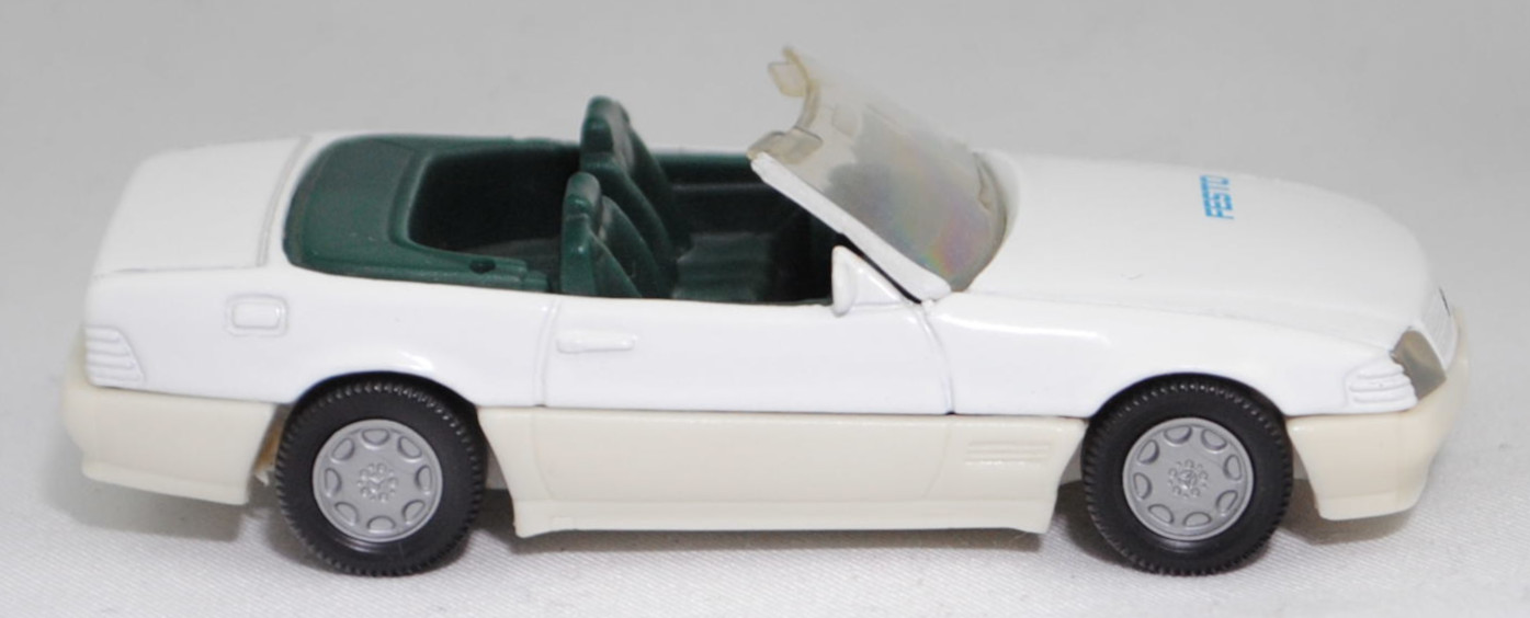 00401 Mercedes-Benz 500 SL (R 129, Modell 1989-1992), reinweiß, innen kieferngrün, FESTO auf der Motorhaube, Hong, B7, SIKU SUPER, 1:55, m (Limited Edition)