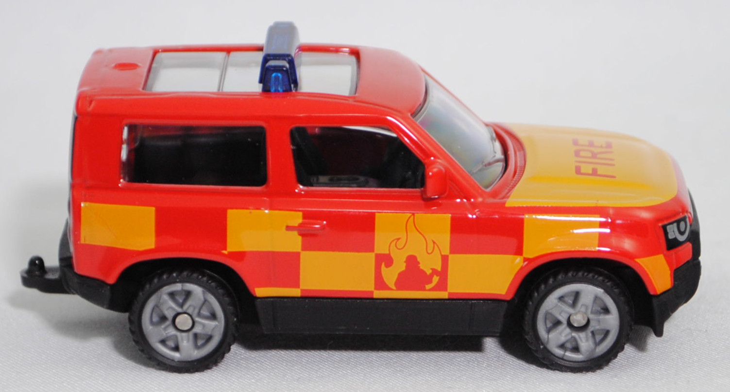 00000 Land Rover Defender 90 S P400 AWD (Typ L663, Vorfacelift, Modell 2020-2025) Feuerwehr, verkehrsrot, FIRE, B47 silbergrau, SIKU SUPER, 1:59, P29f