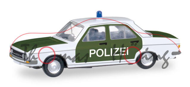 Audi 100 GL (C1, Typ F104, Modell 1968-1976), reinweiß/tannengrün, POLIZEI, Polizei Niedersachsen, H