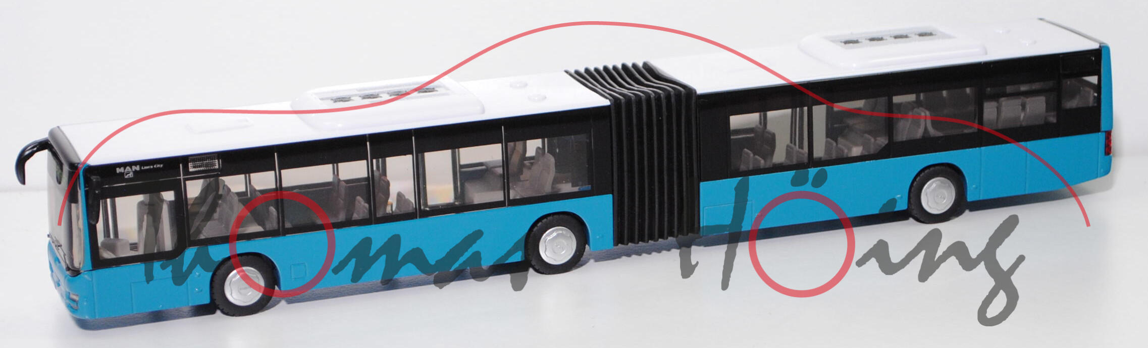 00005 MAN Lion's City G Gelenkbus (Typ A23, Modell 2004-2006), reinweiß/dunkel-miami blue, SIKU, 1:50, L17mpK