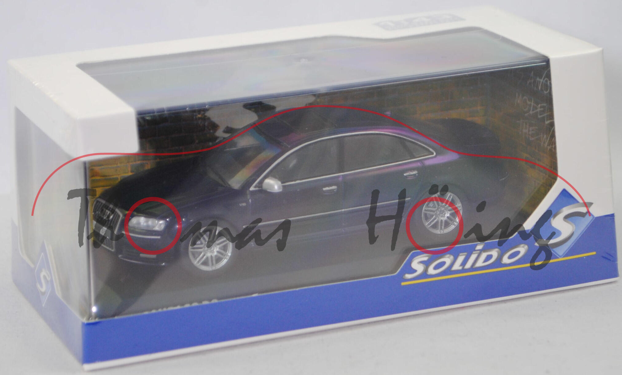 Audi S8 (D3, Typ 4E, Facelift 2 von 2007, Modell 2007-2010), nachtblau perleffekt (LZ5D), Solido, 1:43, PC-Box