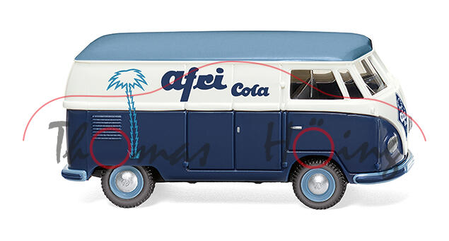 VW Transporter T1 1200 Kastenwagen (1. Gen., Typ 2 T1, Mod. 54-58), weiß/blau, afri Cola, Wiking, mb