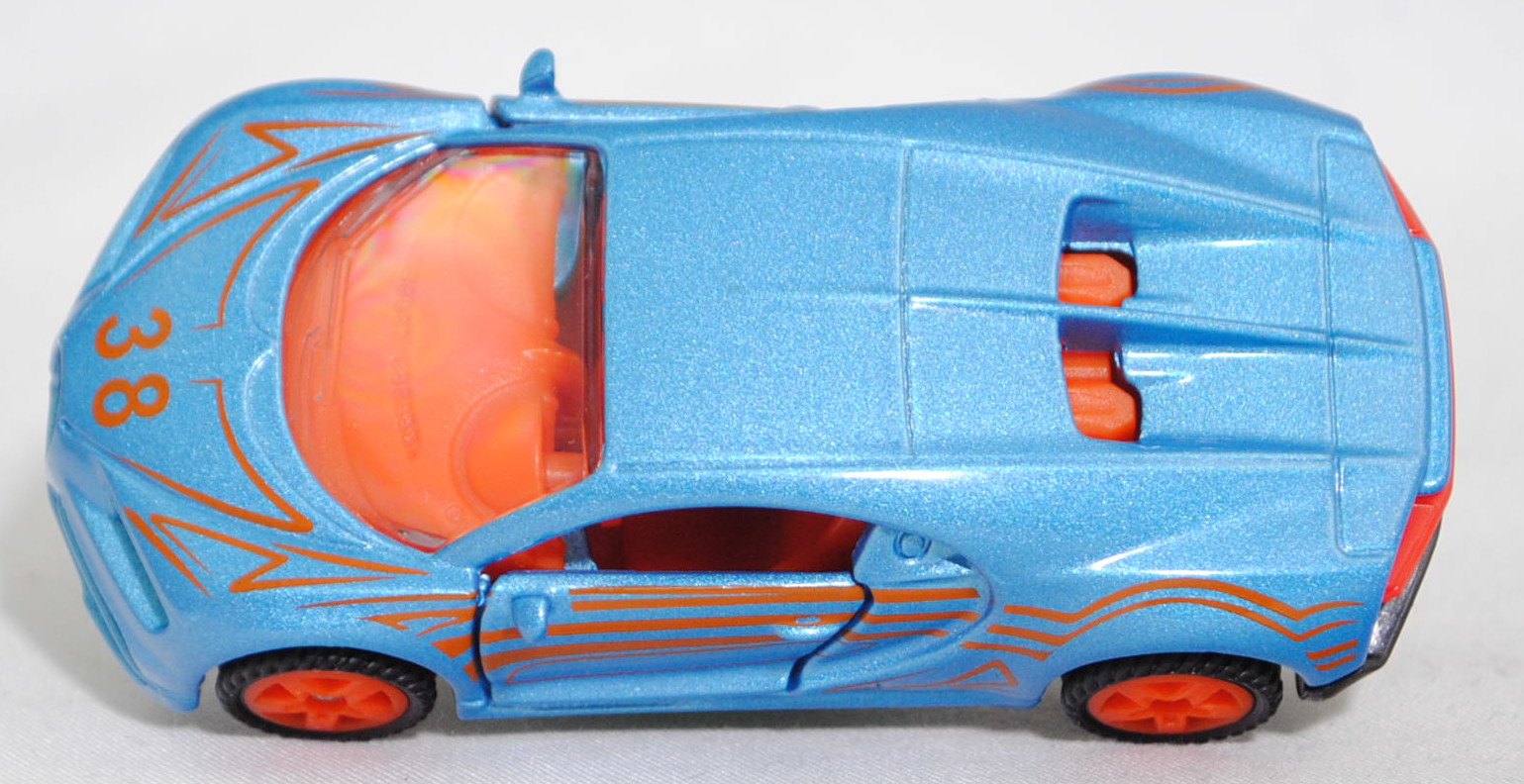 00002 Bugatti Chiron (1. Generation, BG744, Modell 2016-2024), lichtblaumetallic (vgl. electric-blue beim Original), innen hellrotorange, 38, SIKU SUPER, 1:57, P29f