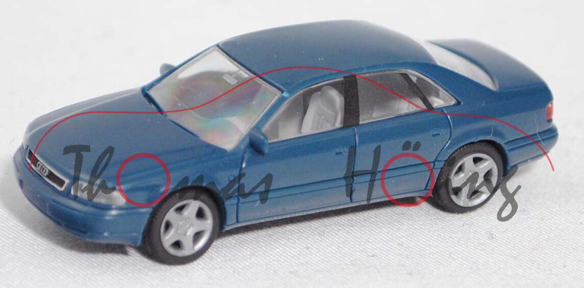 Audi A8 4.2 quattro (1. Gen., D2, Typ 4D, Vorfacelift, Modell 1994-1999), azurblau, Rietze, 1:87, mb