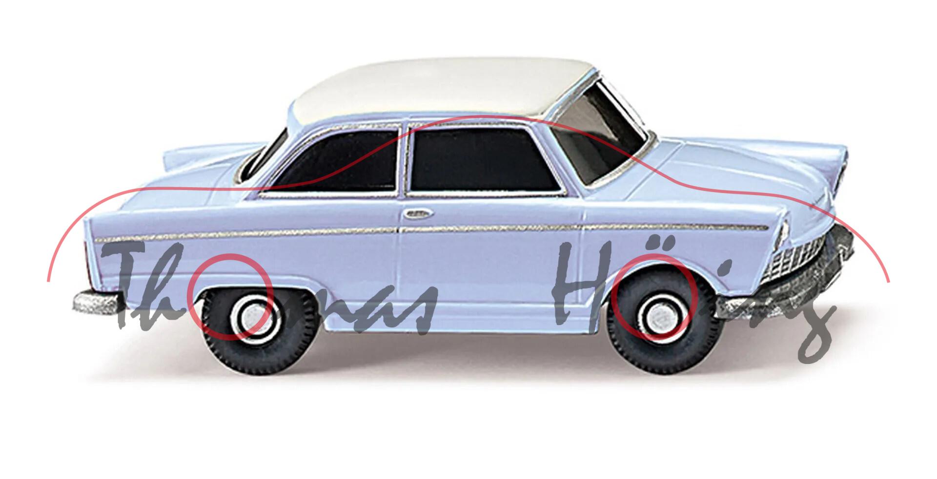 DKW Junior 800 de Luxe (Typ F11 '62-800, Mod. 61-63), pastellblau, Dach perlweiß, Wiking, 1:87, mb