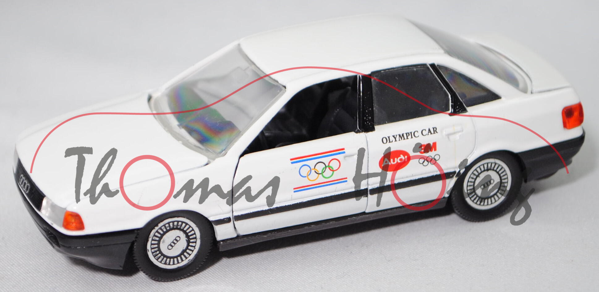 Audi 80 quattro (B3, Typ 89Q, Modell 1986-1991) OLYMPIC CAR 1992, weiß, Schabak, 1:43, Werbebox