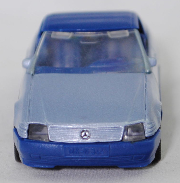 00005 Mercedes-Benz 500 SL mit Verdeck (Hardtop) (R 129, Modell 1989-1992), silberblaumetallic/saphirblau, Scheibe seitlich lackiert, Heckklappe mit Stern, Hong, B7, SIKU, 1:55, m-