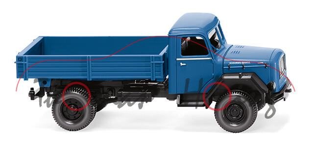 Magirus Saturn (Eckhauber der 2. Gen., Modell 58-64) Pritschenkipper, brillantblau, Wiking, 1:87, mb