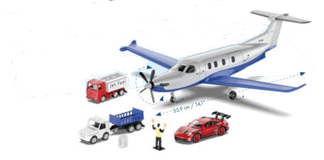 00000 Pilatus PC-12 PRO + Scania R380 Tankwagen + MULAG Flughafenschlepper + Gepäckanhänger + Porsche 911 GT3 RS + Flight Line Marshaller + Koffer, SIKU SUPER, L16nmpK