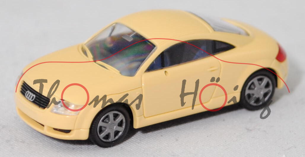 Audi TT Coupé 1.8 T quattro (8N, ohne Heckspoiler, Modell 98-00), blassgelb, Rietze, 1:87, Werbebox