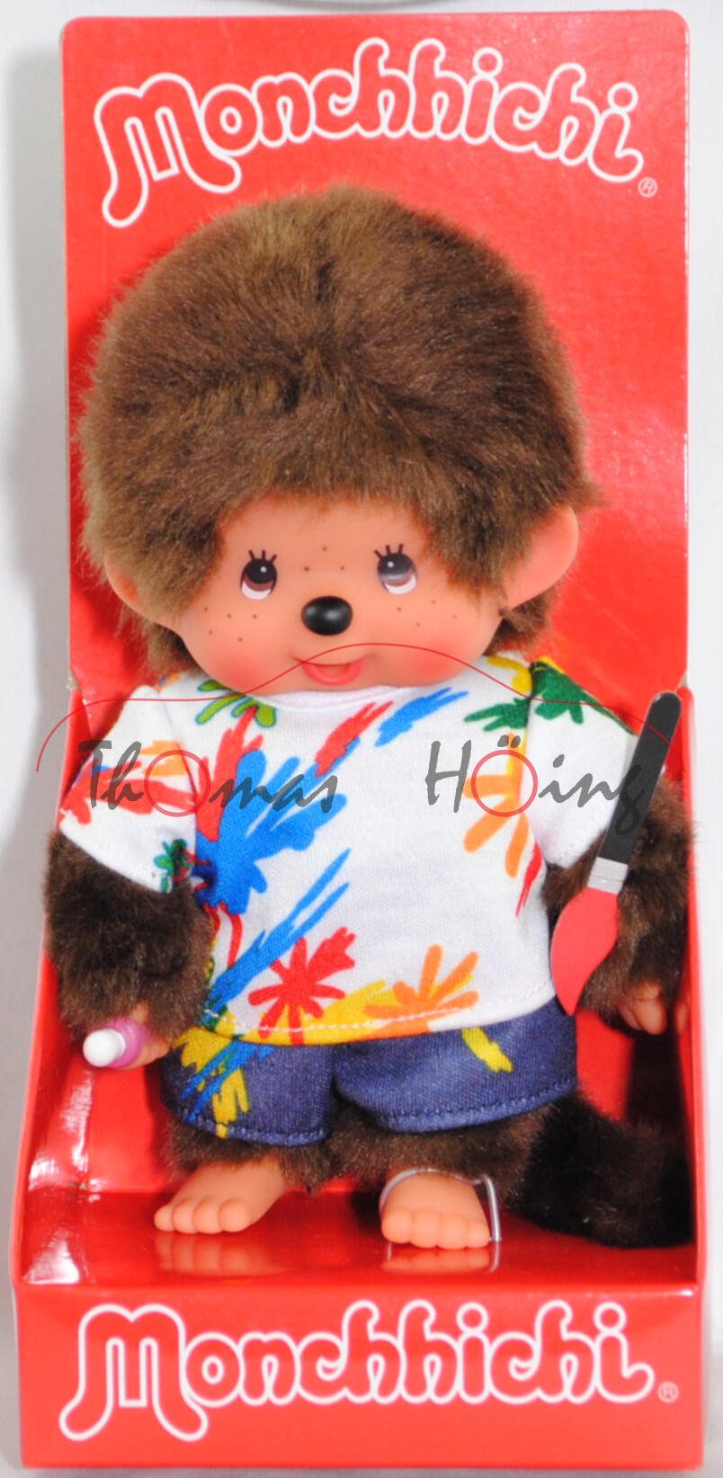 Monchhichi Paint Splash Boy (Junge in Hemd mit Farbspritzer), 20 cm groß, Sekiguchi (EAN 4905610203826)