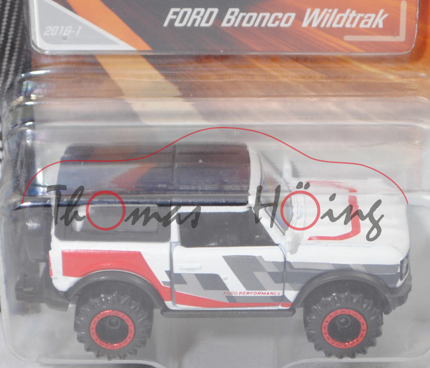 Ford Bronco WILDTRAK (6. Generation, Modell 2021-), reinweiß, Nr. 201G-1, majorette, 1:62, Blister
