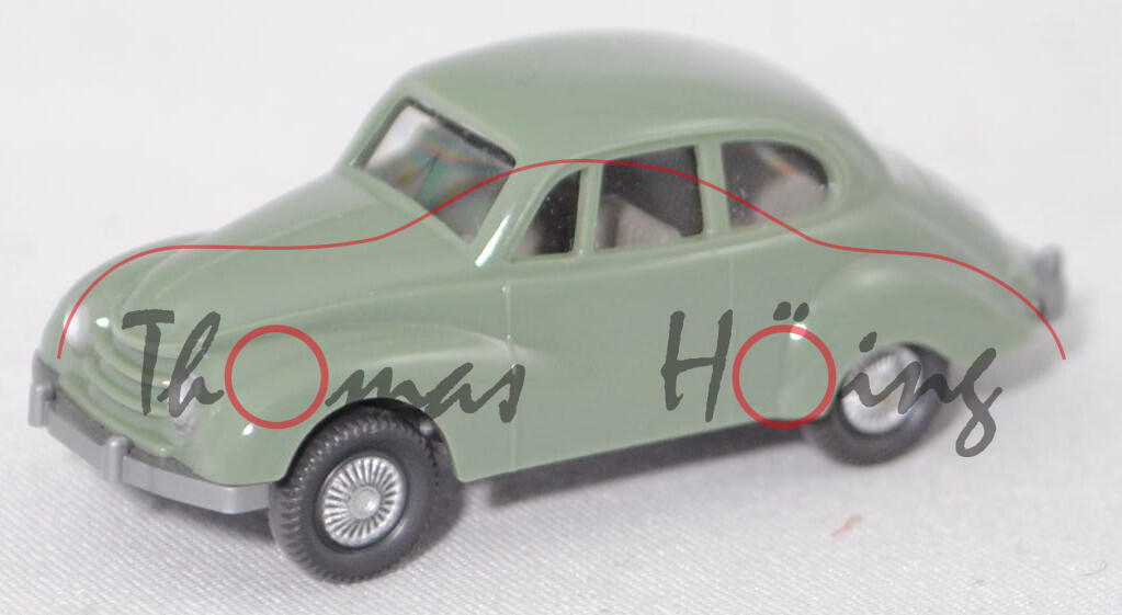 002b DKW Meisterklasse (Typ F 89 P, Modell 1950-1954), resedagrün, Wiking, 1:87 (Achsen oxydiert)