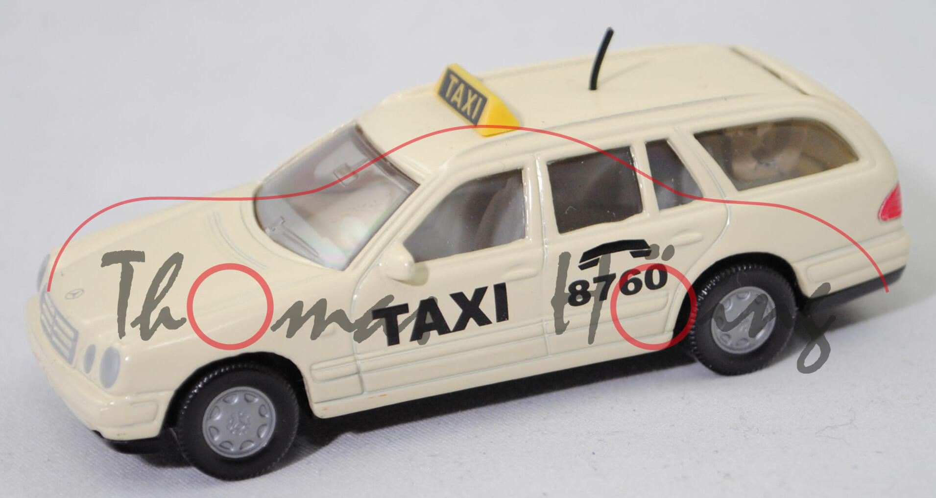 00000 Mercedes-Benz E 290 Turbodiesel T »CLASSIC« (S 210, Modell 1996-1999) Taxi, hellelfenbein, TAXI / C / 8760, SIKU, 1:56