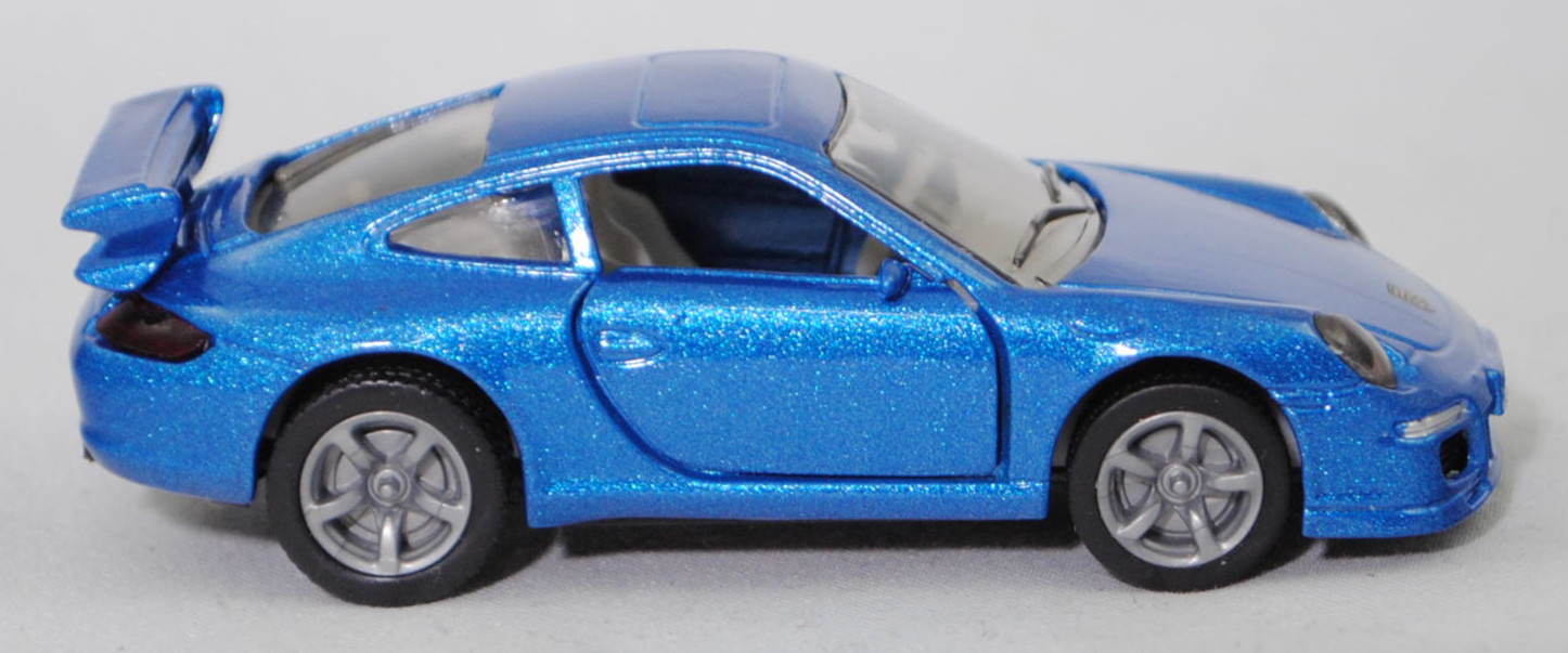 00005 Porsche 911 Carrera S (Typ 997.1 Coupé / 997 MK1 Coupé, Vorfacelift, Modell 2004-2008), verkehrsblaumetallic, B22a / B22b geschlossen silbergrau, SIKU SUPER, 1:55, m
