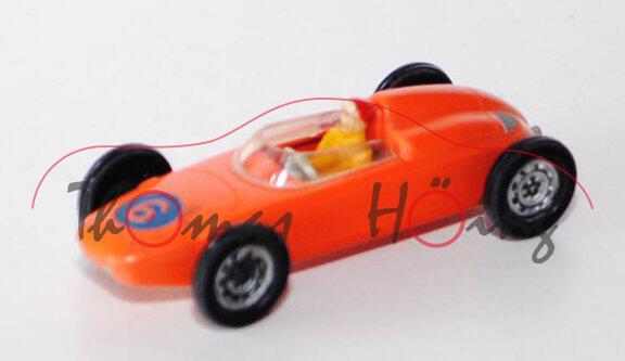 00004a Porsche Rennwagen 1,5 l, orange, Lenkrad weißgrün, 6, Overal dukelgelb, Rennbrille vo